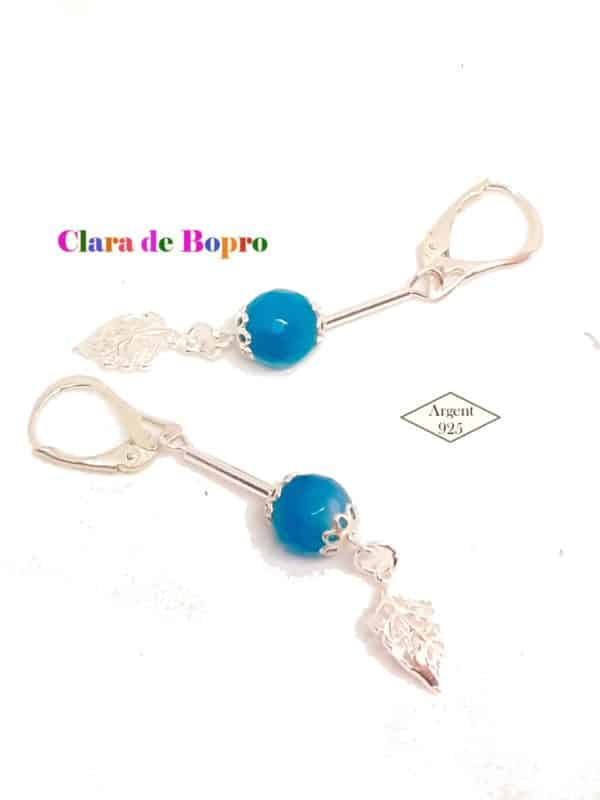 Agate bleue et argent sterling boucles d'oreilles pendantes