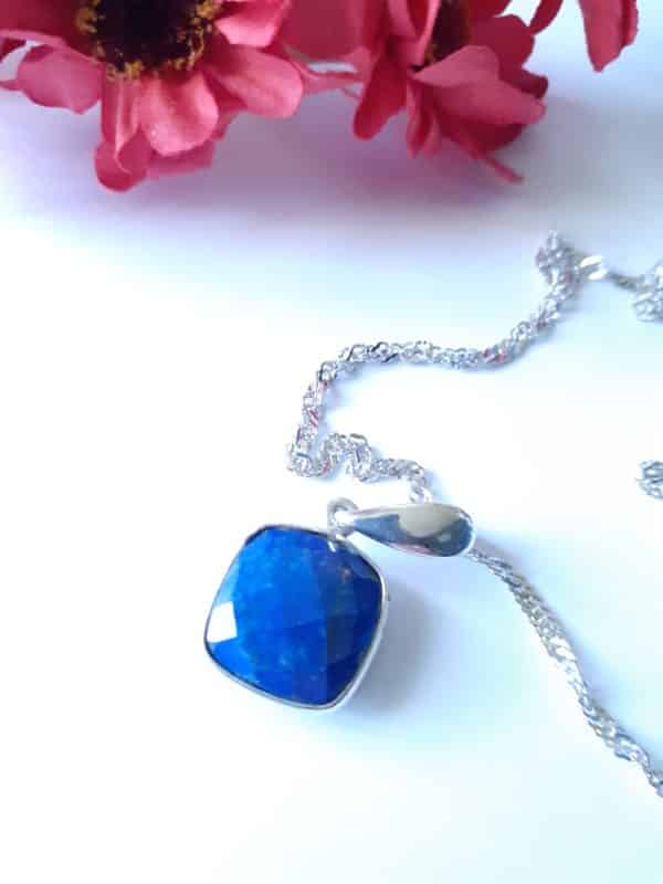 Lapis lazuli ras du cou chaîne torsadée en argent 925 rhodié – Image 2