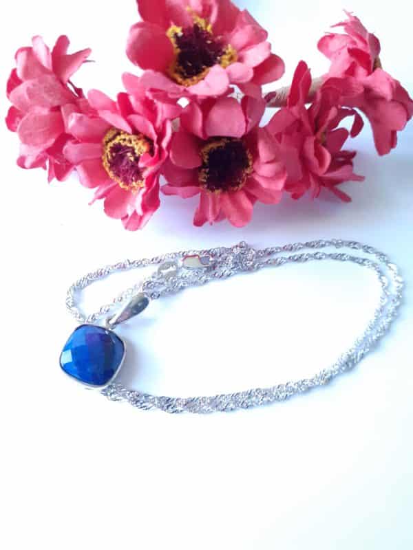 Lapis lazuli ras du cou chaîne torsadée en argent 925 rhodié
