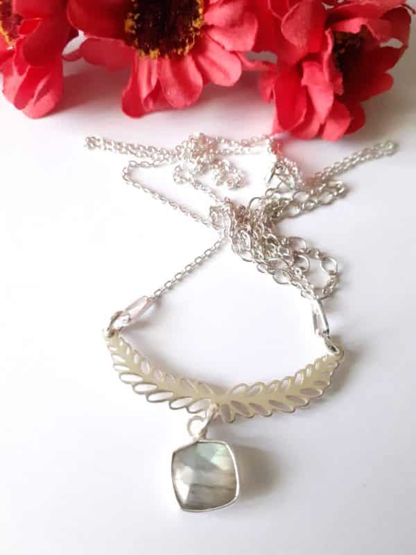 Collier argent sterling pierre naturelle Labradorite et couronne de laurier en argent massif – Image 2