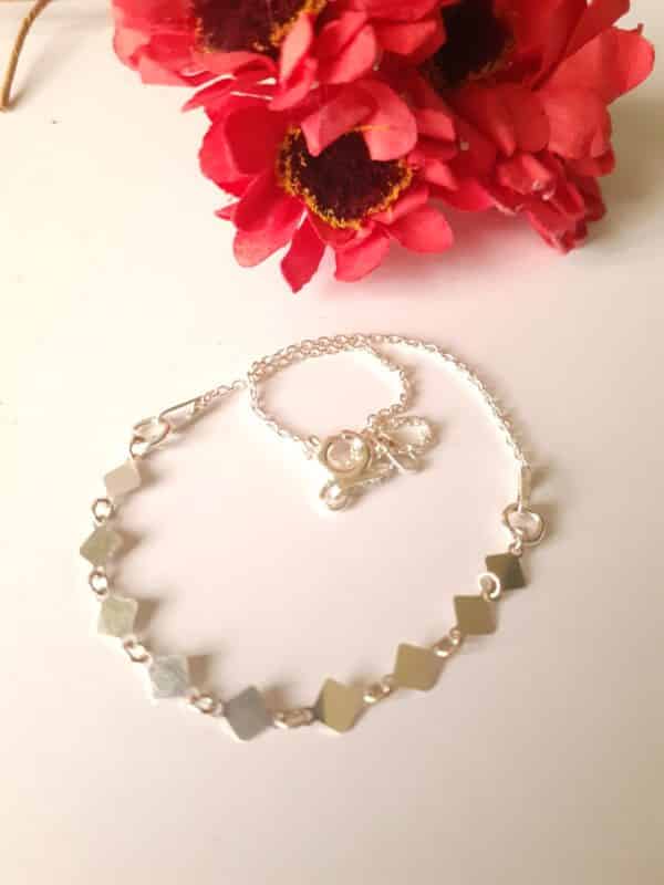 Bracelet chaîne fantaisie losange en argent massif