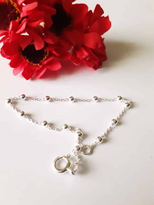 Bracelet fin en argent massif, perles 2 mm