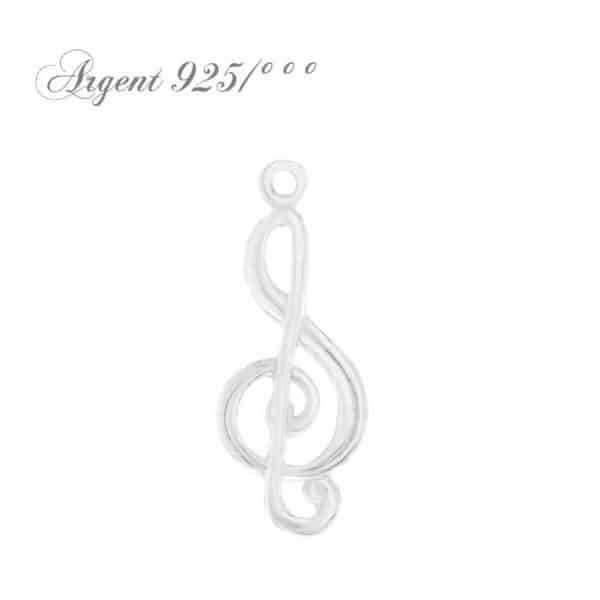 Pendentif, connecteur, intercalaire, breloque, clé de sol, argent 925