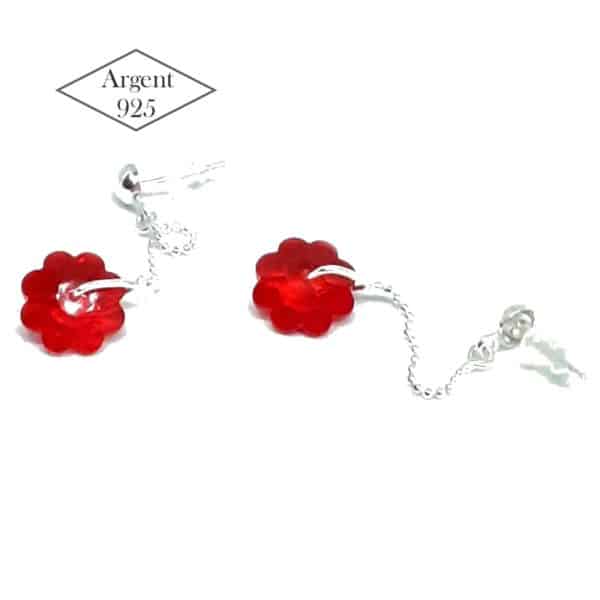 Boucles d'oreilles marguerites en cristaux Siam et argent sterling