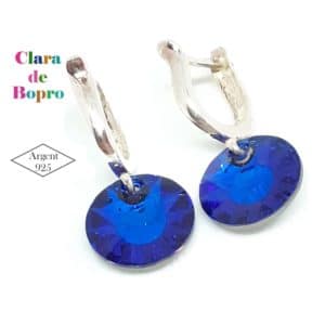 Boucles oreilles mini créoles en argent massif et cristaux Capri Blue