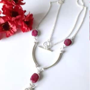 Collier pour femme en argent massif et pierres fines couleur rubis, cadeau saint valentin