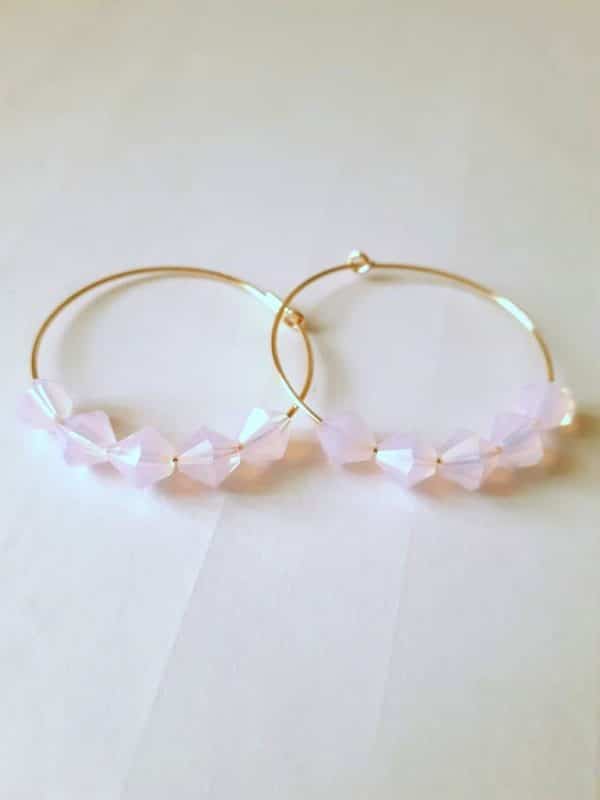 Créoles Gold Filled Or 14 K et toupies en cristal de qualité couleur Pink Opal