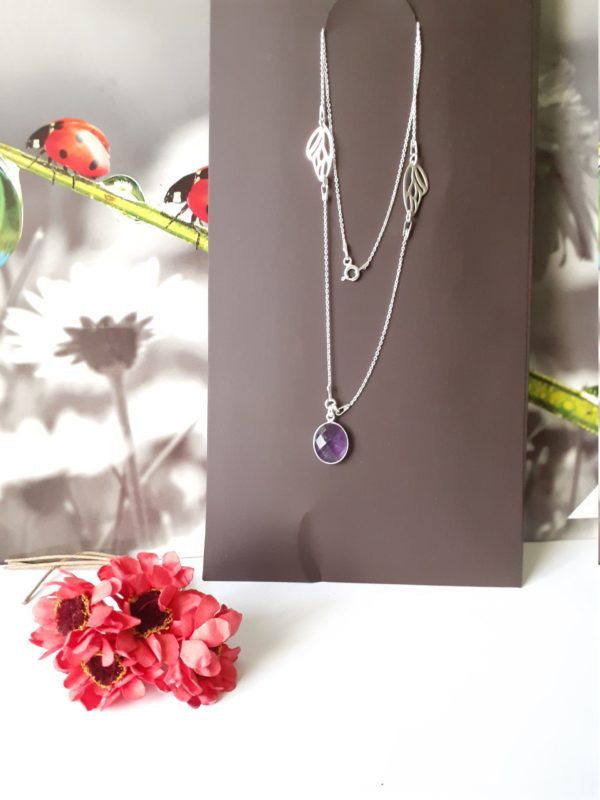 Collier Aile d'Ange en argent sterling et Améthyste naturelle