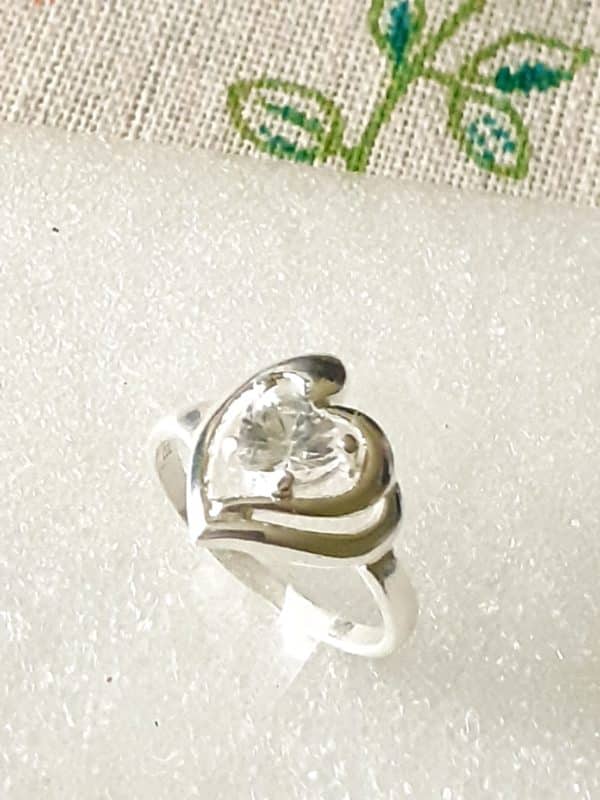 55 Bague coeur en argent sterling et zirconium couleur blanche, alliance, bague de fiançailles en argent 925 – Image 3