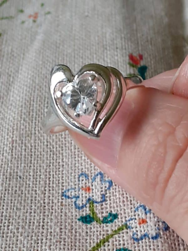 55 Bague coeur en argent sterling et zirconium couleur blanche, alliance, bague de fiançailles en argent 925 – Image 2