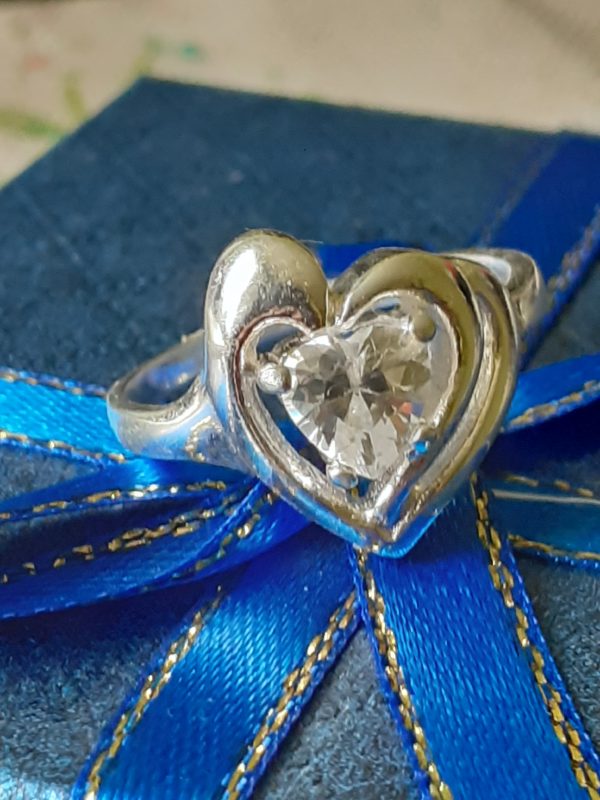 55 Bague coeur en argent sterling et zirconium couleur blanche, alliance, bague de fiançailles en argent 925 – Image 4