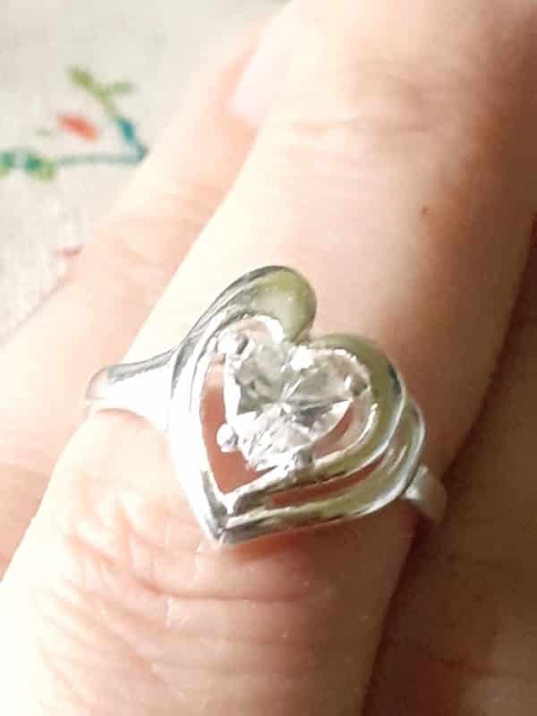 bague coeur cristal et argent sterling