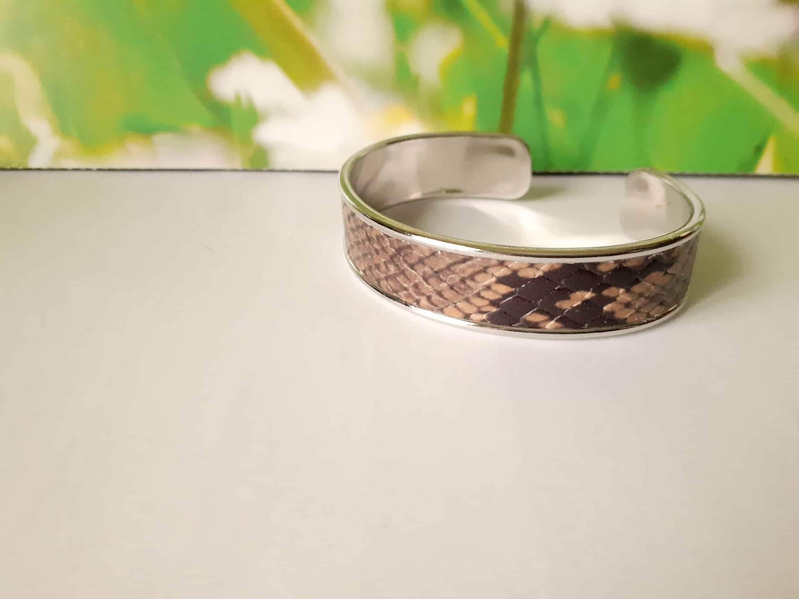 Bracelet cuir pour femme, bracelet manchette en cuir véritable, bracelet jonc façon peau de serpent – Image 5