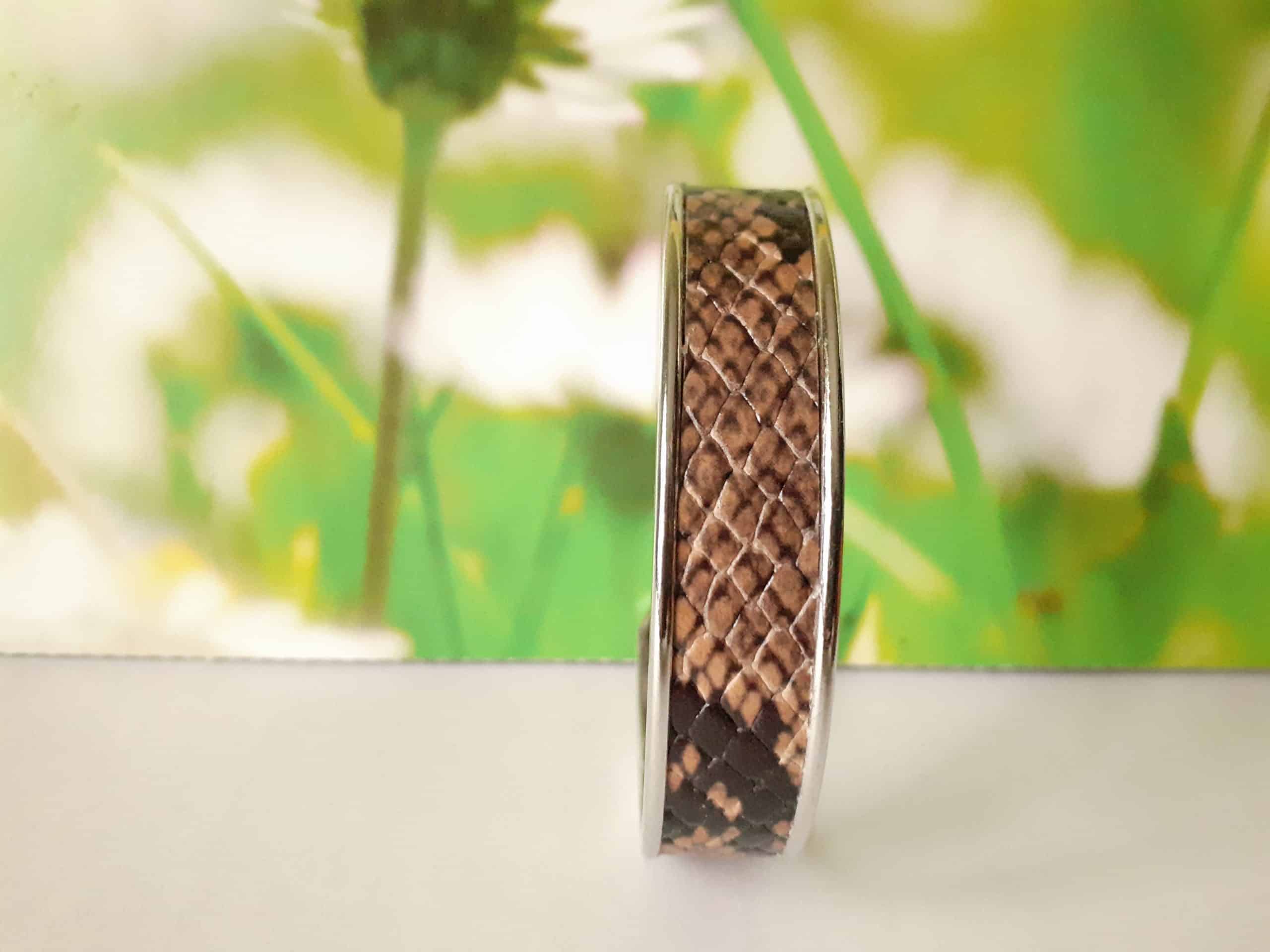 Bracelet cuir pour femme, bracelet manchette en cuir véritable, bracelet jonc façon peau de serpent – Image 4