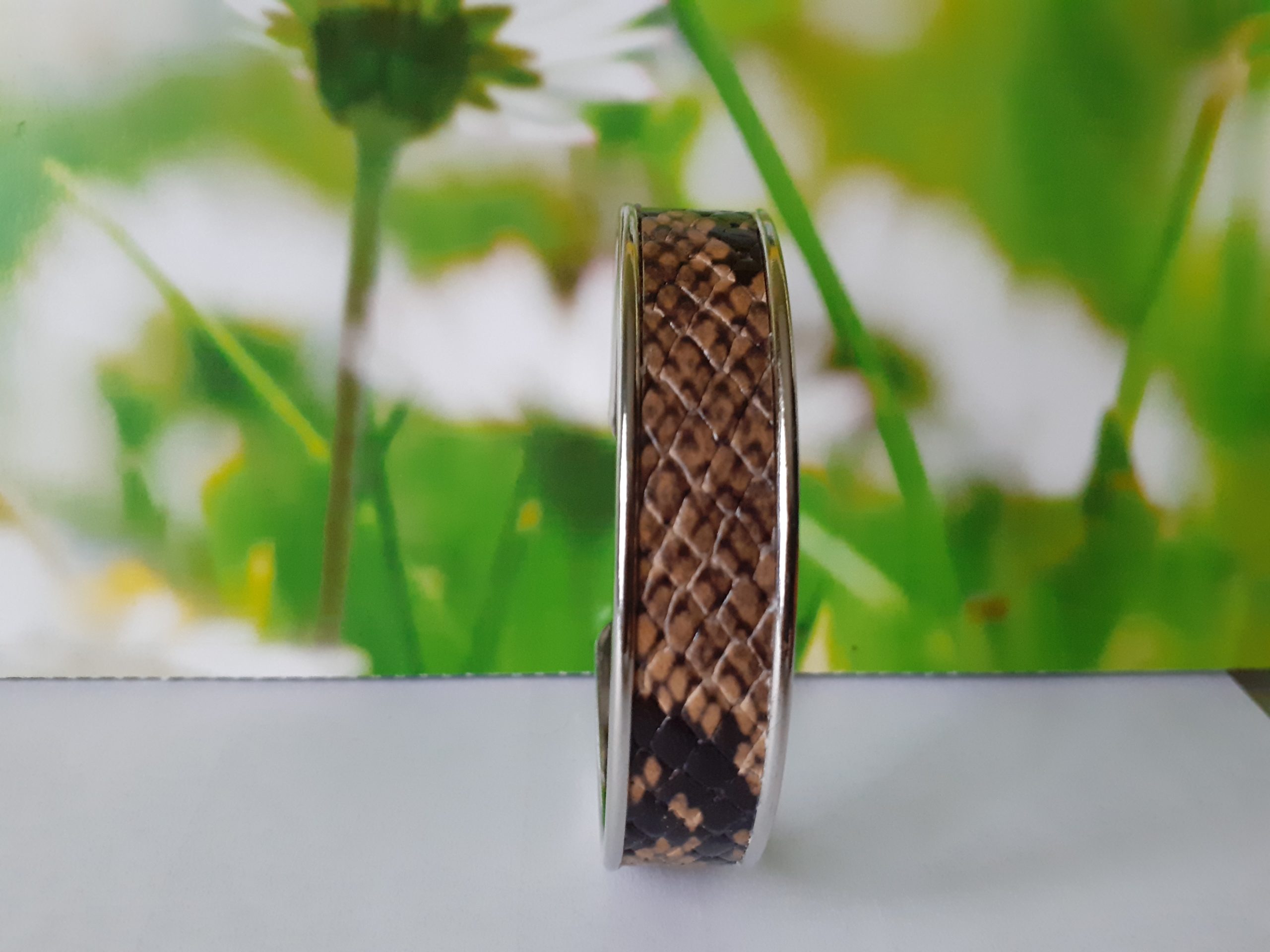 Bracelet cuir pour femme, bracelet manchette en cuir véritable, bracelet jonc façon peau de serpent – Image 3