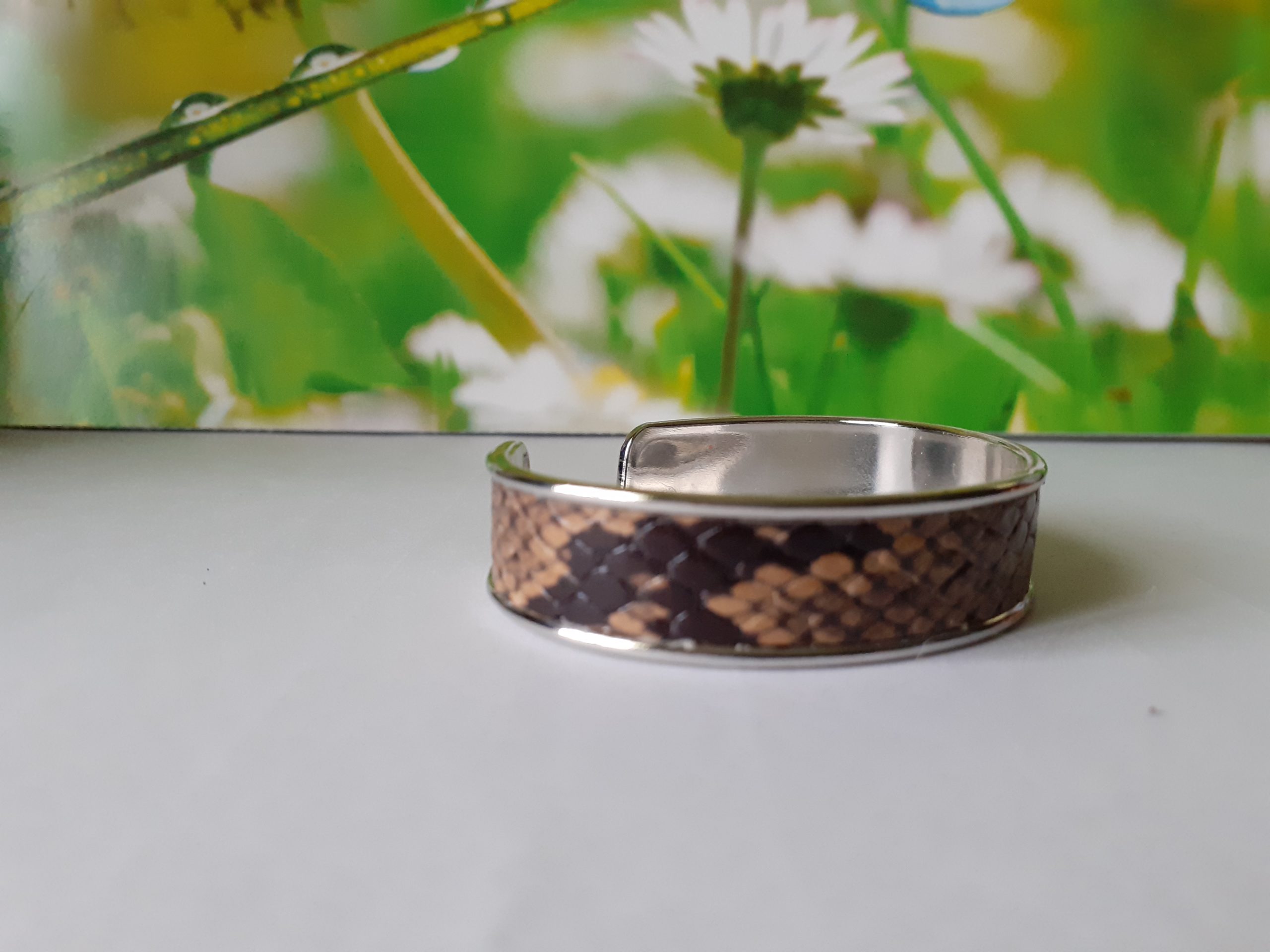 Bracelet cuir pour femme, bracelet manchette en cuir véritable, bracelet jonc façon peau de serpent
